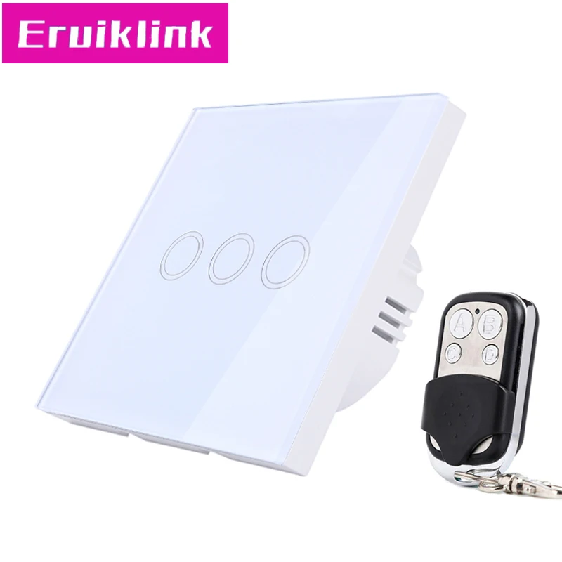 EU/UK Standard Wireless Remote Control Wall Switch 3 Gang 1 Way White Glass Panel Linght Touch for RF433 Smart Home | Обустройство