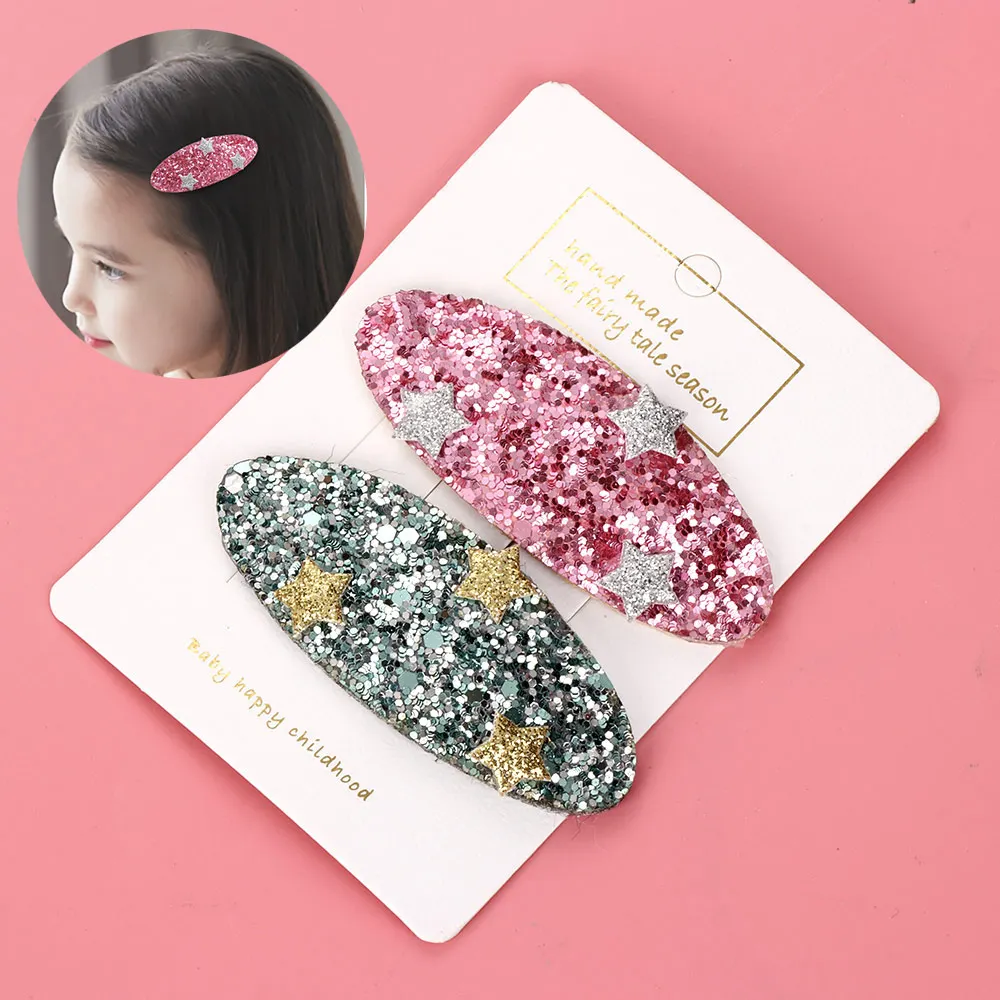 2 шт. Детские блестящие заколки с блестками и звездами разноцветные для волос BB