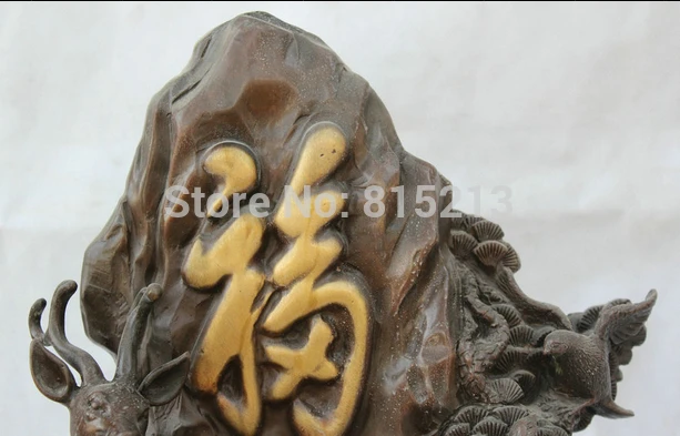 924 11' Chinese Fengshui Folk Bronze Deer Bird stag hound sambar Animal Fu Statue | Дом и сад