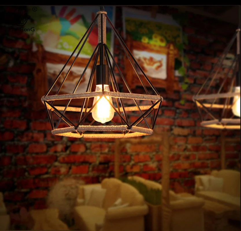 Старинные Лампы Алмаз Дизайн Пеньковая Веревка Железа Клетка Подвесной