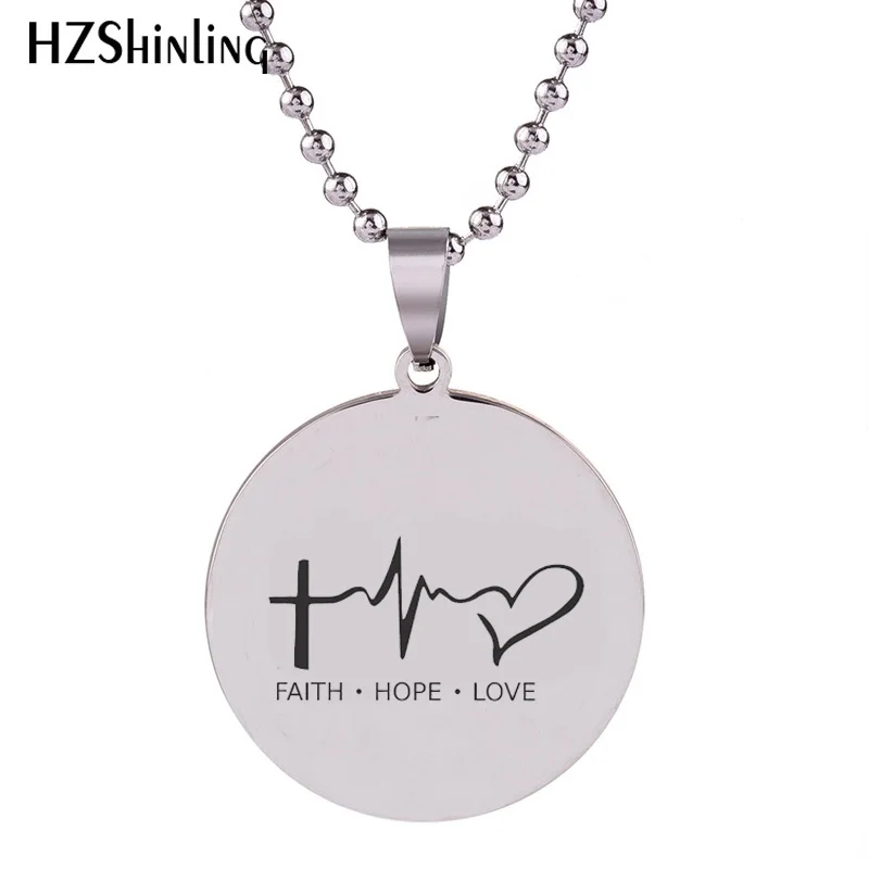 Новинка 2018 кулон из нержавеющей стали с надписью New Faith Hope Love живой основой ручная
