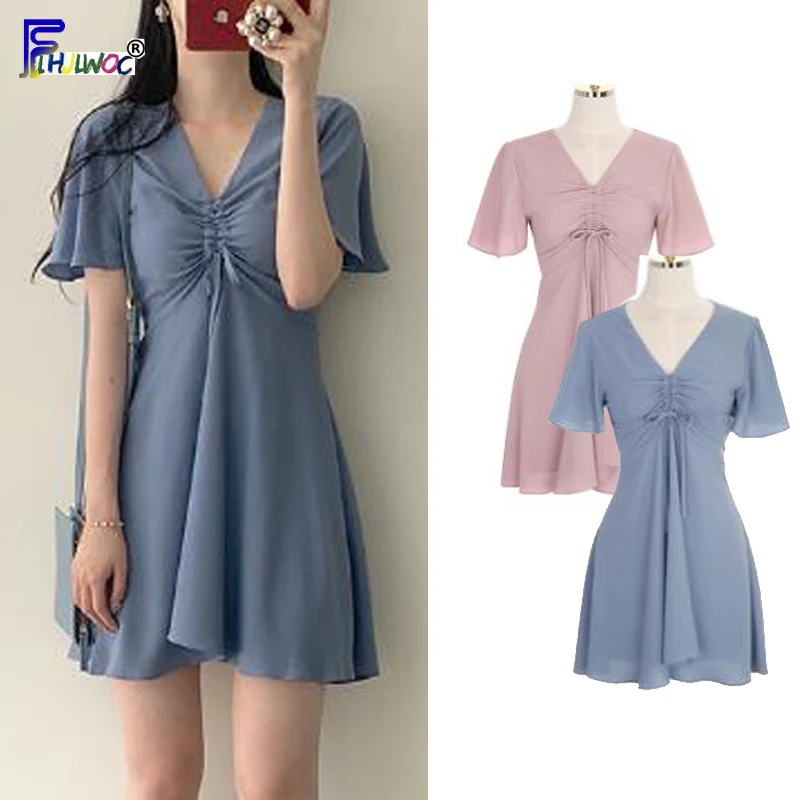 Маленькие трапециевидные платья женское модное розовое мини платье в корейском