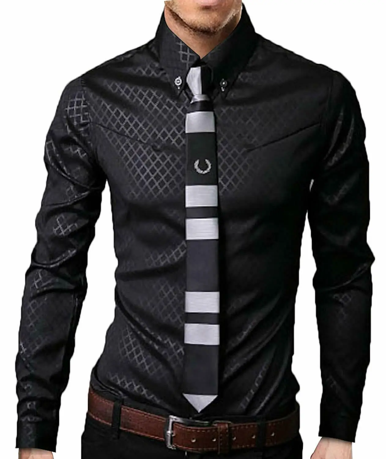 Рубашка мужская с длинным рукавом модная сорочка на пуговицах Топ Slim Fit стильная