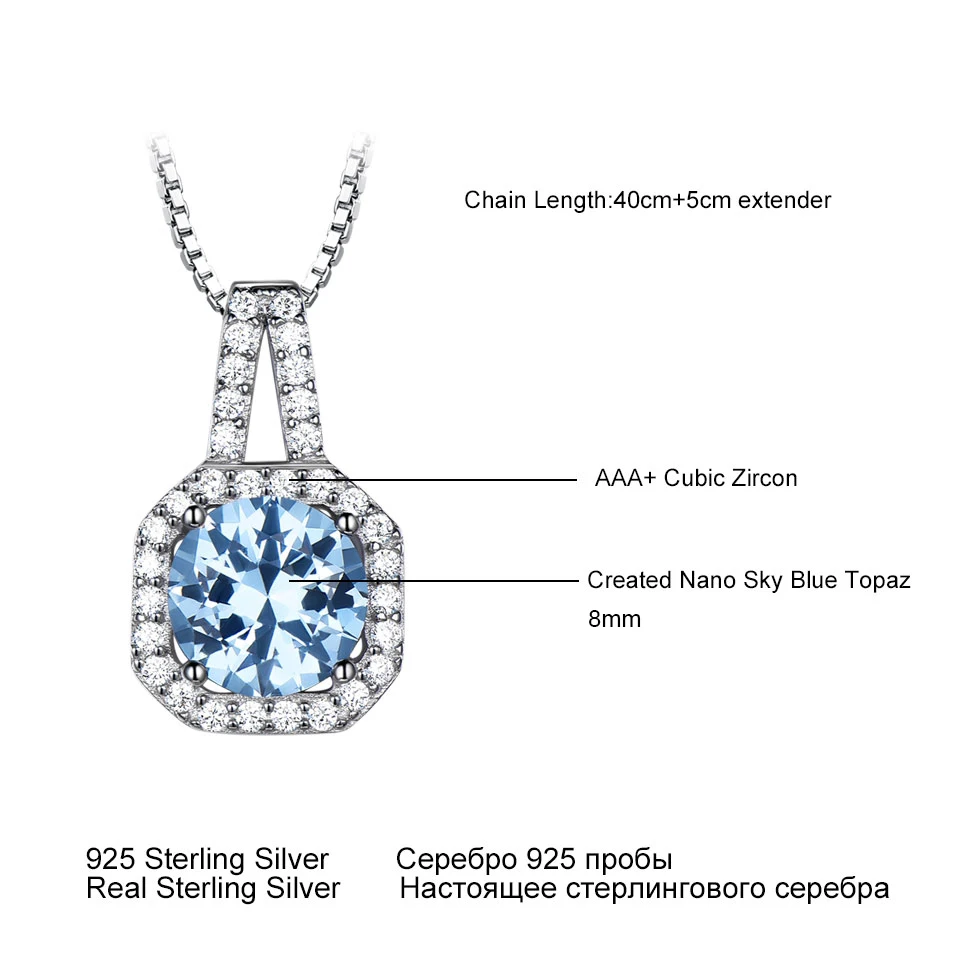 

UMCHO 925 Sterling Silver Jewelry Round Created Sky Blue Topaz Set Ring Necklaces & Pendants For Women Wedding Party Gift