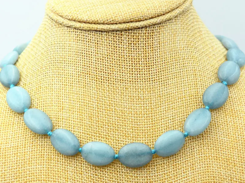 Ожерелье с овальными бусинами натуральный цвет морской волны 13х18 мм 18 дюймов AAA |