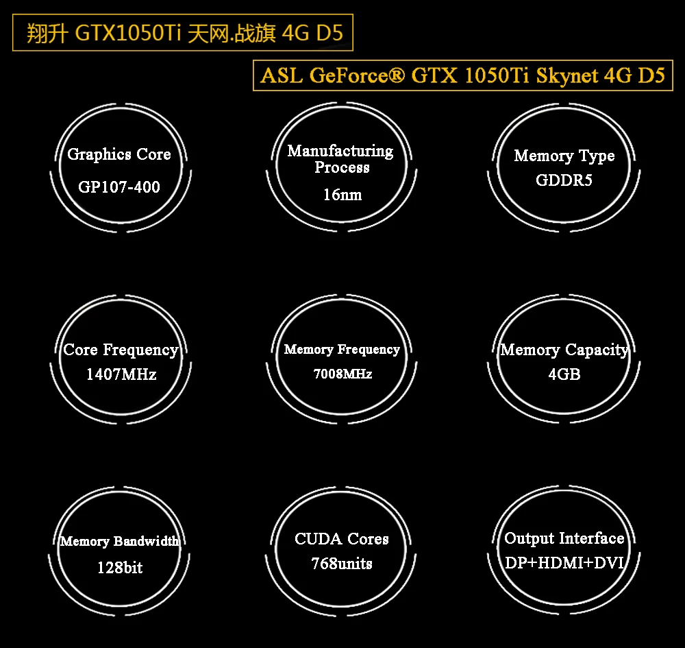 ASL видеокарта GeForce GTX1050Ti Skynet 4 ГБ 128bit GDDR5 NVIDIA 7008 мГц DirectX 12 PCI Express 3 0X16 графика карта