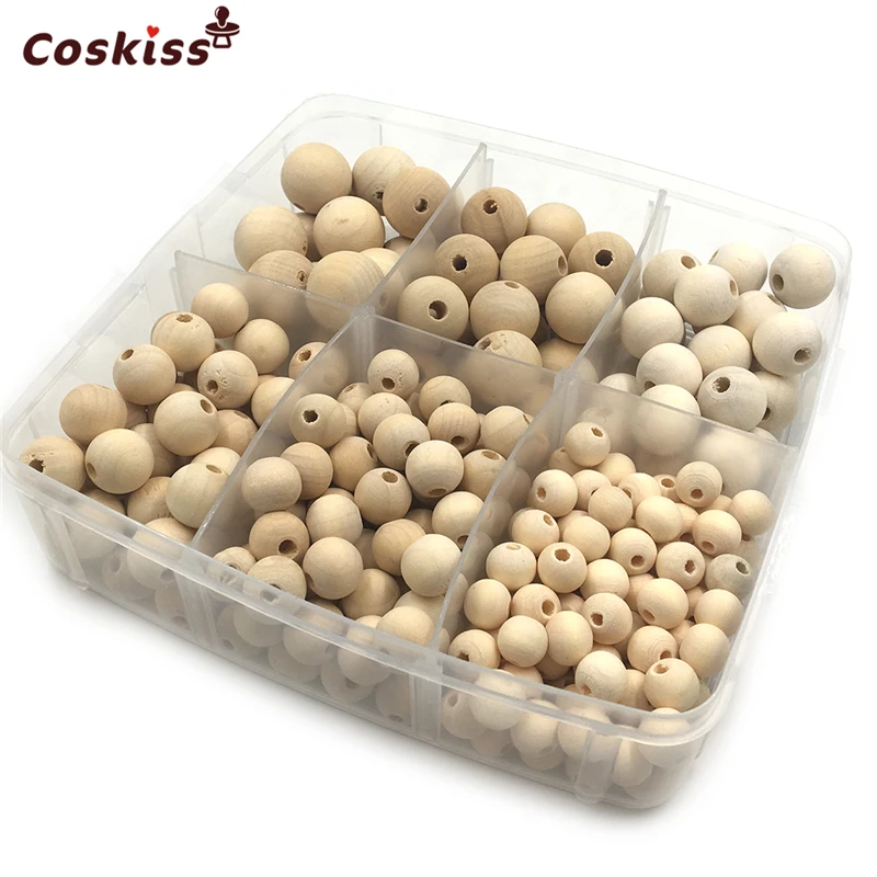 DIY Nursing Jewelry Combination Boxed Wooden Teether Blending Geometric Hexagon Round Beads Pacifier Chain Baby Teether Toy