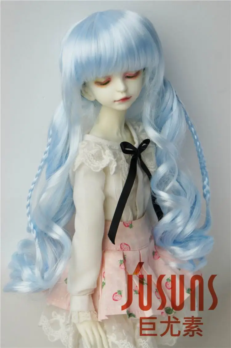 JD337 1/4 18-20 см MSD синтетический мохер BJD кукольные парики 7-8 дюймов двойные длинные пони косы парики - Цвет: Blend Blue