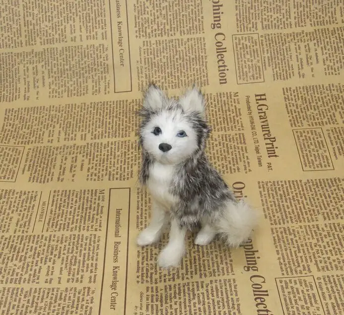 

12x8cm gray squatting husky model polyethylene& furs handicraft Figurines home decoration toy gift a2665