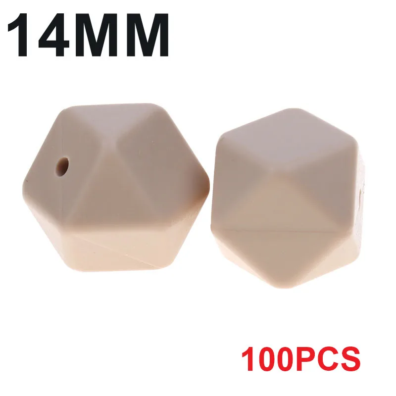 55 Oatmeal Fkisbox, Bpa бесплатно, 14 мм, 100 шт., силиконовые шестигранные бусины, детские жевательные прорезыватели, прорезыватели, ожерелье, соска, цепочка, сделай сам, подарок для малышей - Цвет: 55 Oatmeal