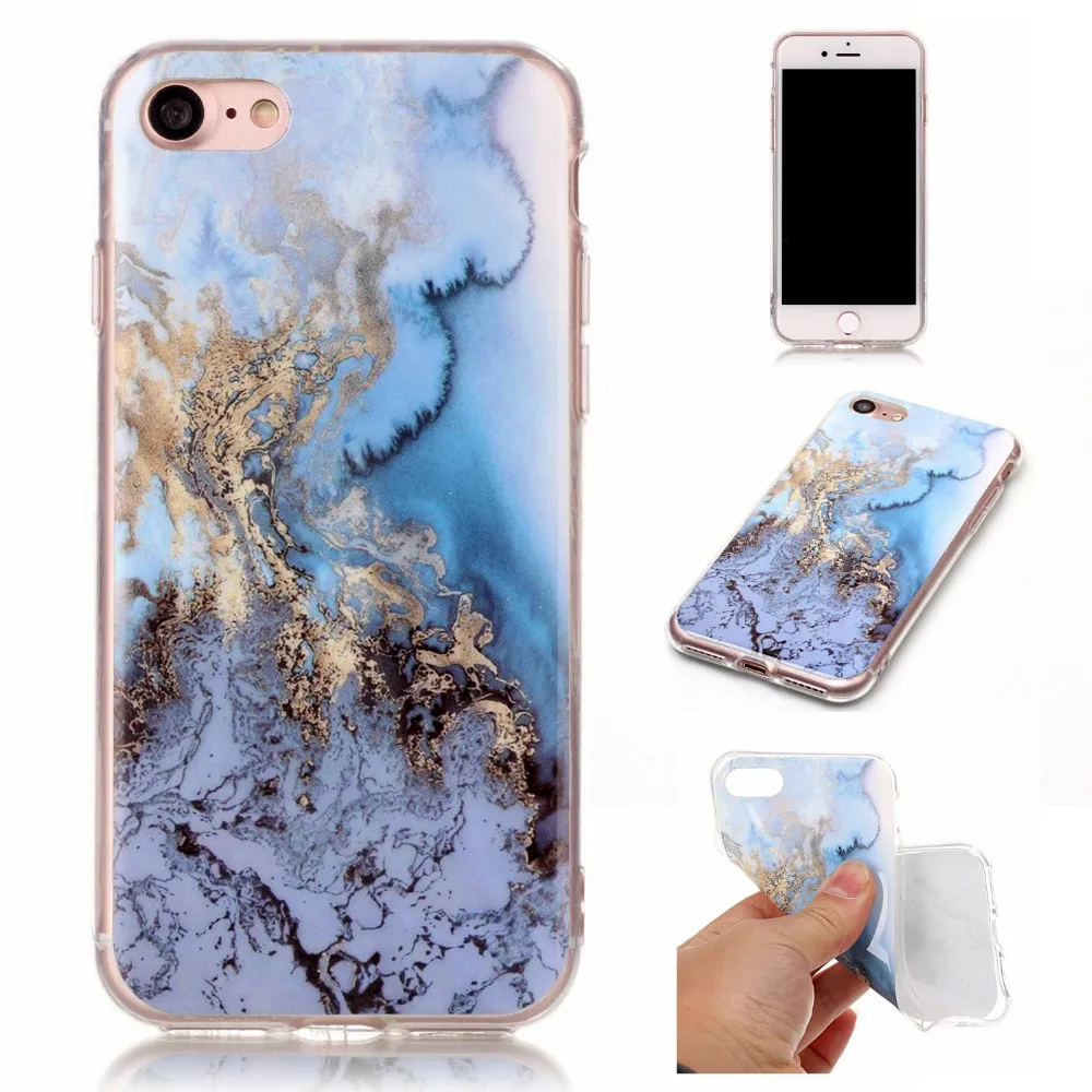 Newest For iphone 7 Luxury Blue White Green Black Marble Design Phone Case Apple Iphone7Plus Gloss TPU Soft Back Cover |