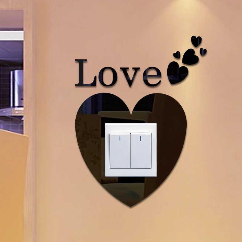 3D зеркальный переключатель наклейка Love Наклейка на стену в виде сердца защитный