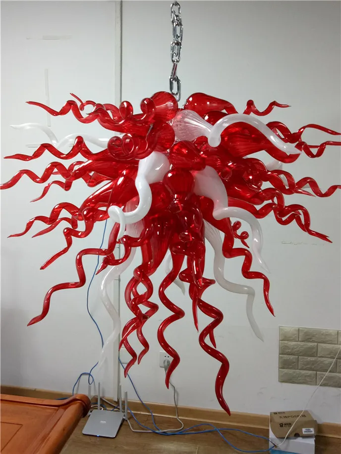 

Fahion Designer Modern Chandelier for High Ceilings Red and White Hand Blown Glass Chandelier for New House Decoration