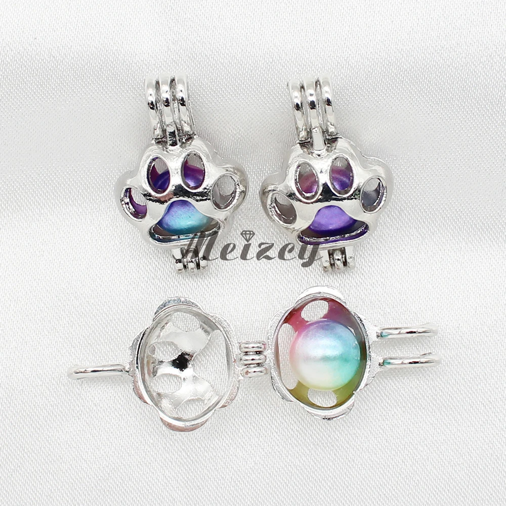 1 шт. Посеребренная Мини собачья лапа жемчужная клетка кулон ожерелье ювелирные