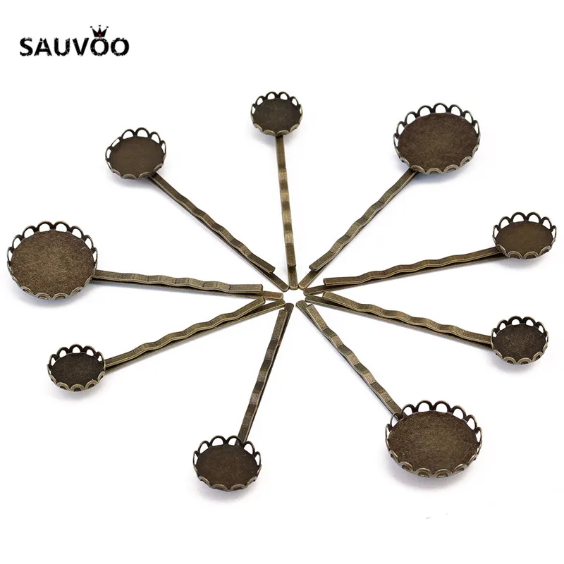 Sauvoo 10 шт. Античная бронзовая филигрань Пустой заколки лоток зажим для волос База