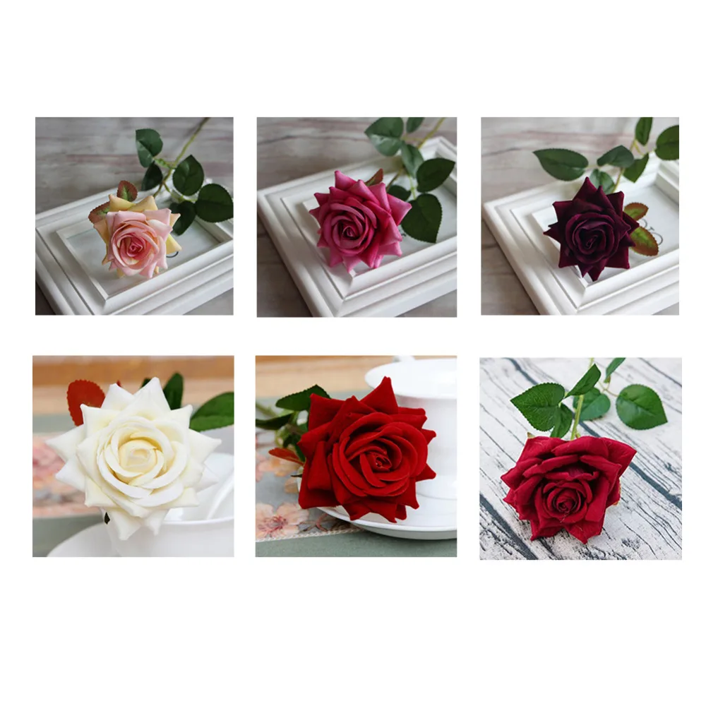 Бархатные розовые Искусственные цветы из шелка искусственные листья для дома