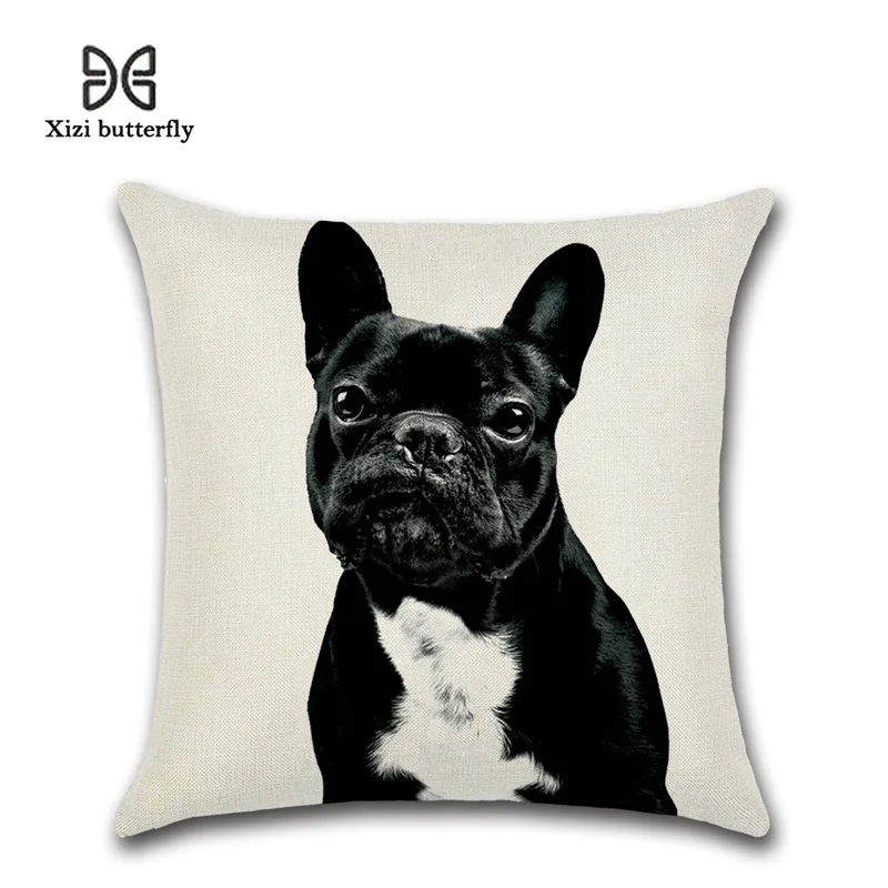Cute French Bulldog Cushion Cover Printed Square Pillow Cotton Linen Case for Home Car Hotel Decoration Mayitr | Дом и сад