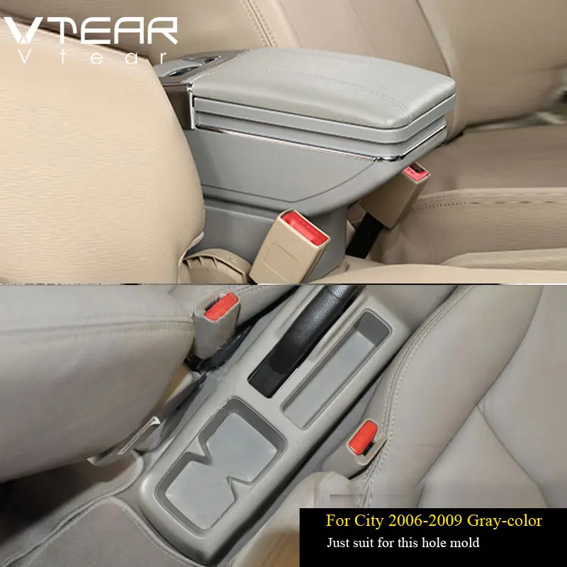 06-09 Gray Vtear коробка для хранения центральная консоль автомобильный подлокотник для Honda City подлокотник USB подстаканник внутренние части аксессуары украшения 2012 - Название цвета: 06-09 Gray