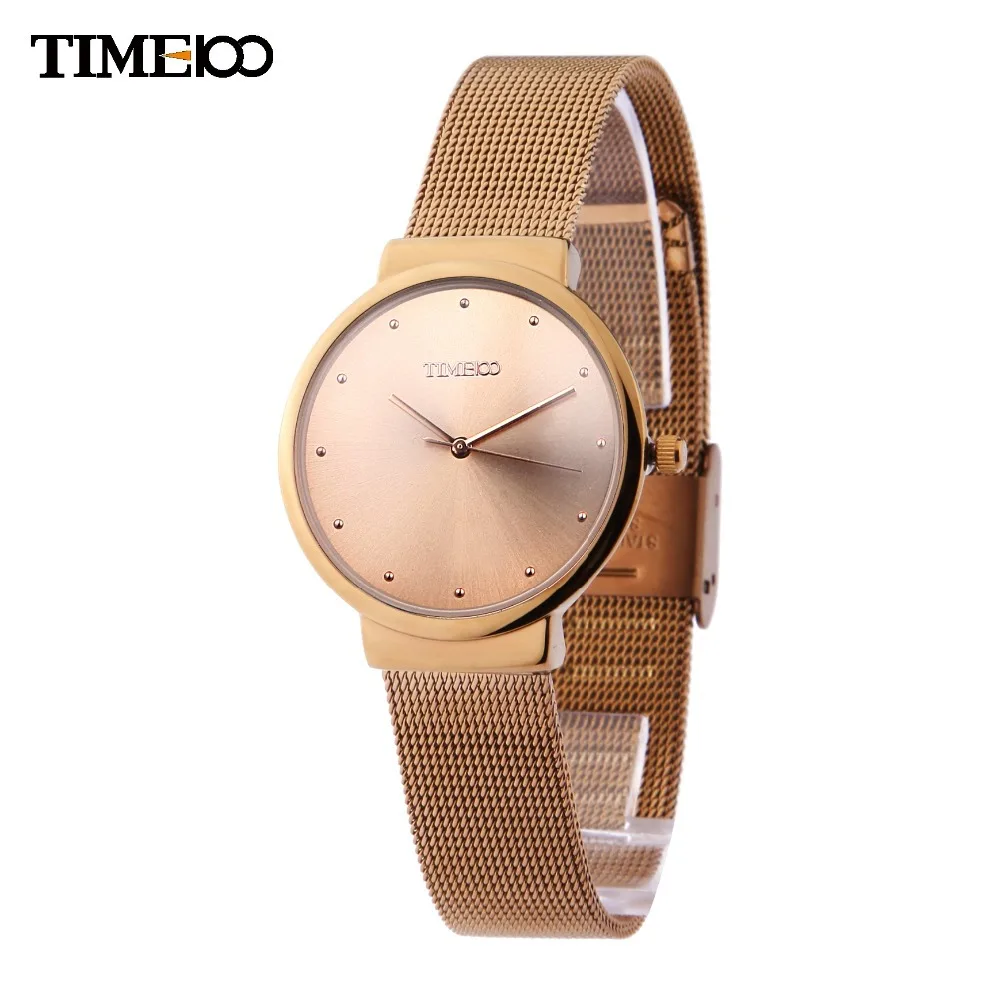 Time100 Женские Кварцевые Часы стрелочный дисплей ультратонкий Чехол Сетка Ремень