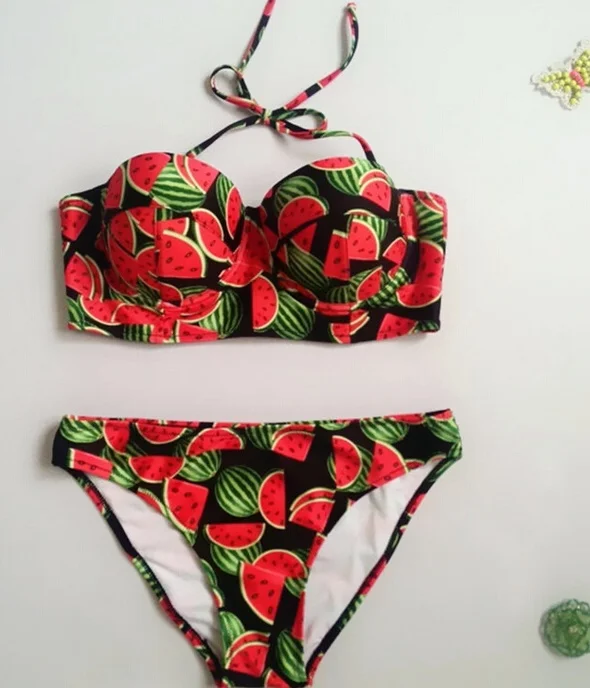 Высокое Качество 2016 Летом Пляж Арбуз Печати Push Up Мягкий Boho Бикини установить