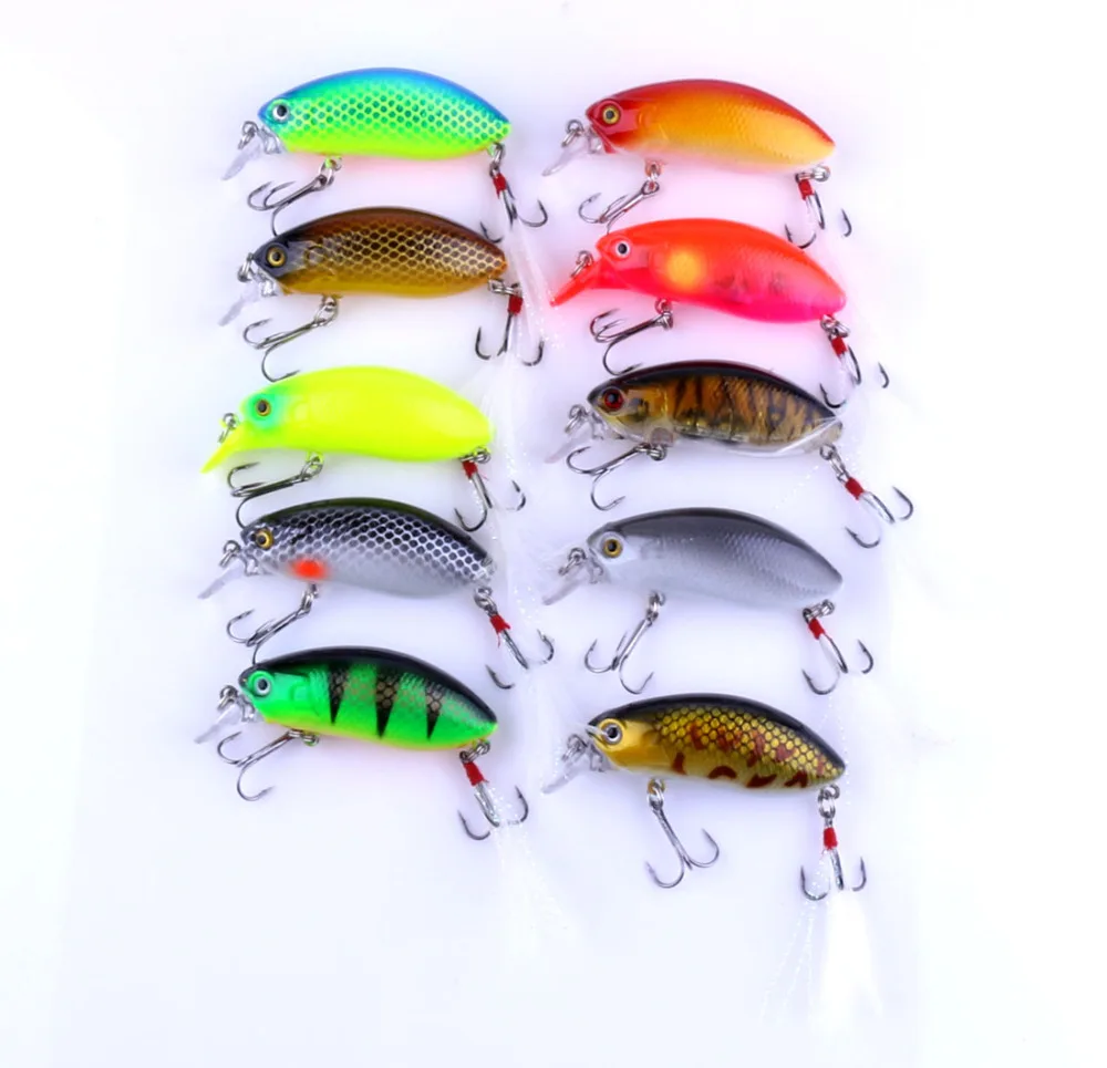 

10 шт Искусственный воблер, жесткая, Пластик Рыбалка плавающая приманка 6 см 9,6 г рыболовные снасти Pesca перо рыболовные Крючки воблеры