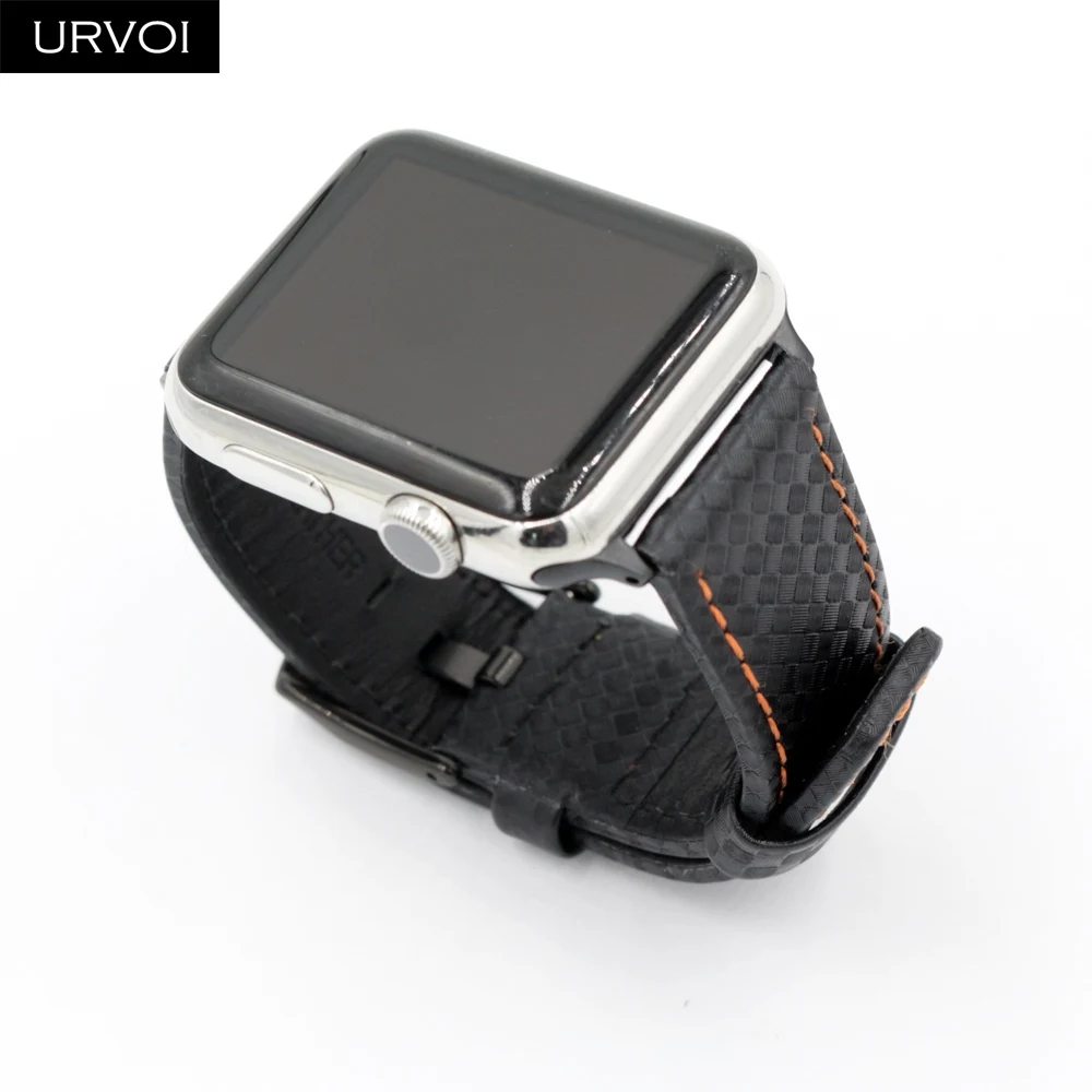 URVOI углеродное волокно узор кожаный ремешок для Apple Watch series 4 3 2 1 ремешок для iwatch Нержавеющая сталь Пряжка CFRP стиль