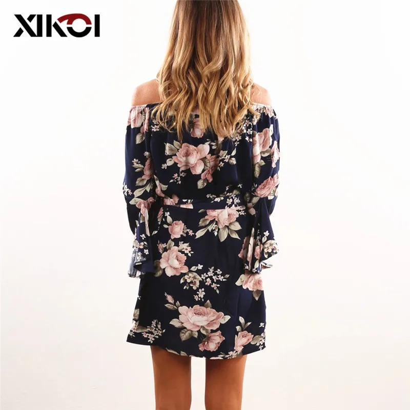 Летние платья XIKOI с вырезом лодочкой и сарафаны туника Пляжное платье цветочным