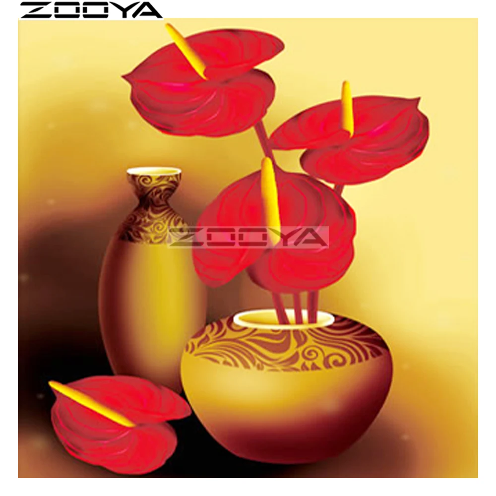 Алмазная вышивка круглые алмазы ZOOYA картины с красным цветком 3d алмазная картина