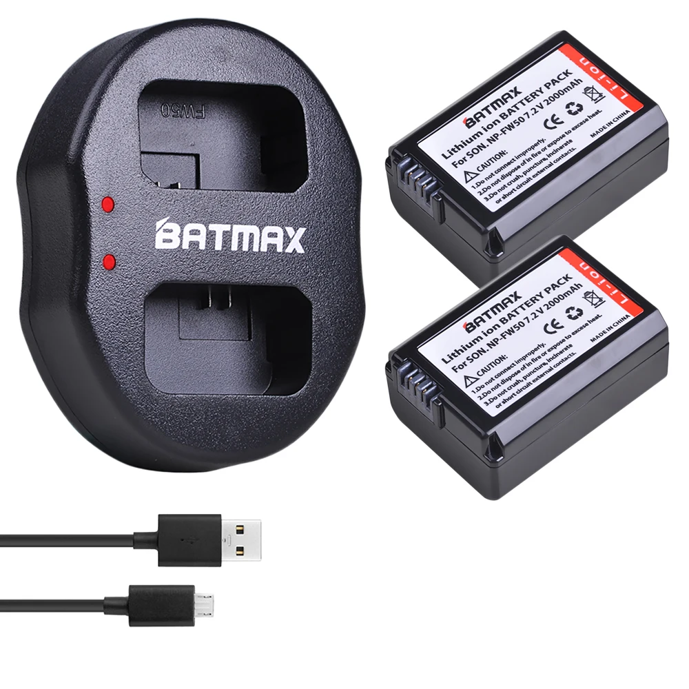 Batmax2шт NP-FW50 NP FW50 Камера Батарея + Dual USB Зарядное устройство для объективов цифрофой