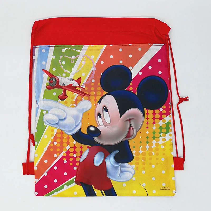 12pcs Mickey Minne Mouse Drawstring Backpack Non-Woven Fabric Loot Bag Gift Kid Boy Birthday Theme Party supplies Decoration | Дом и сад