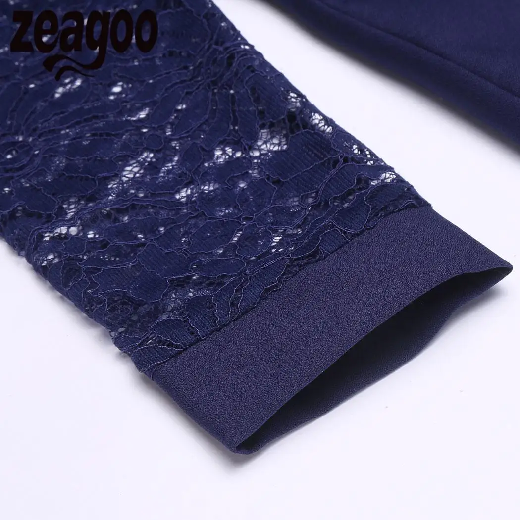 Zeagoo кружева с длинным рукавом Для женщин Лоскутная Повседневное открытой