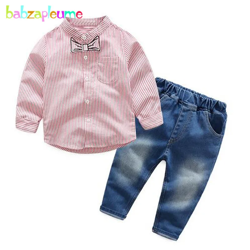 

babzapleume spring autumn baby boys suits boutique kids clothing sets casual fashion stripe shirt+jeans children clothes BC1239