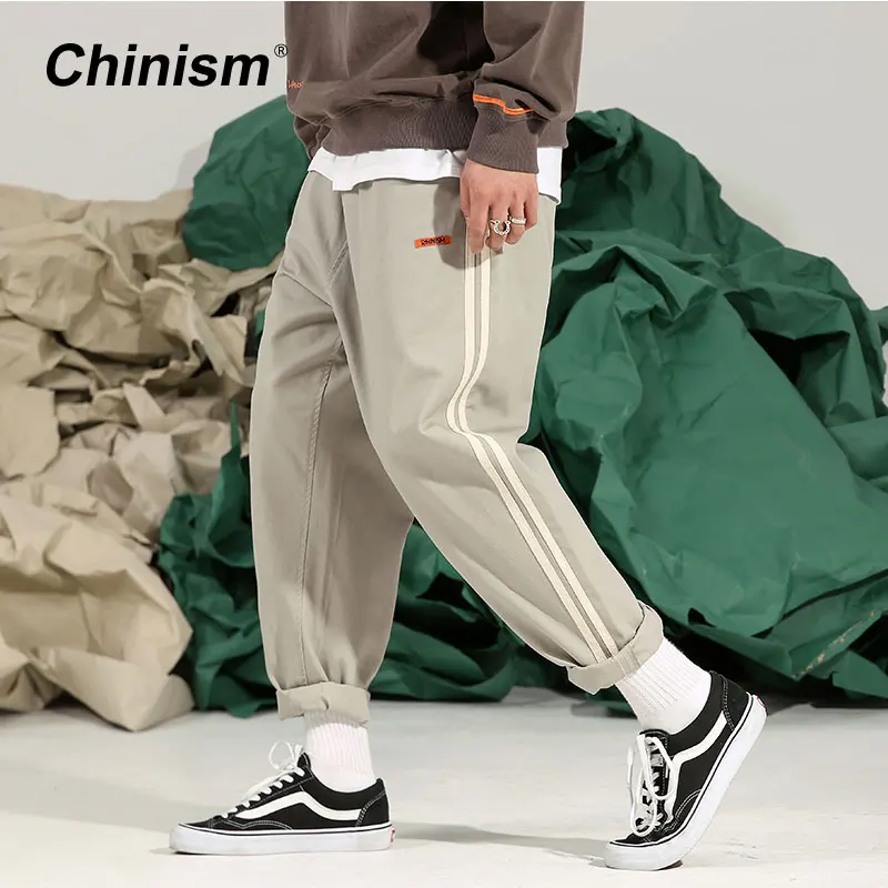 CHINISM 2018 весенние полосатые узкие брюки с боковой линией мужские свободные