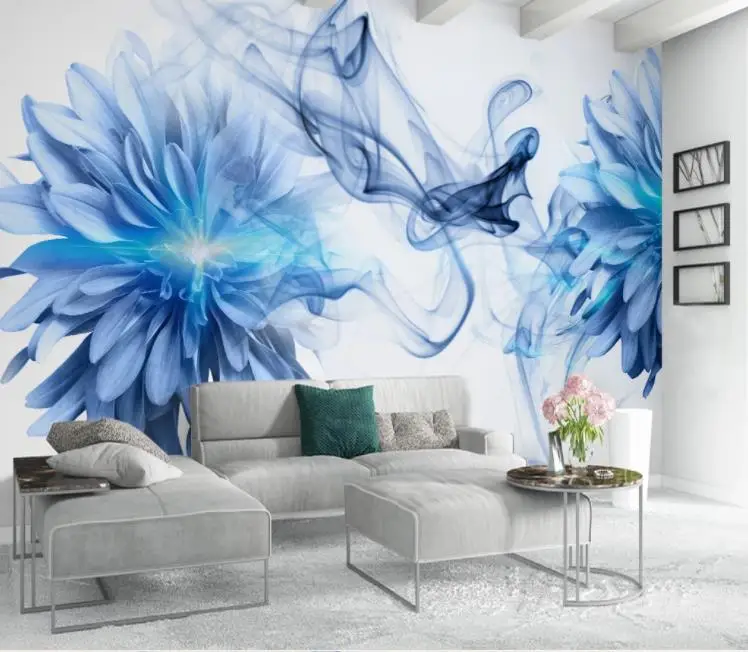 

3D wallpaper Modern minimalistic abstract smoke blue flowers bedroom background wall hd wall paper
