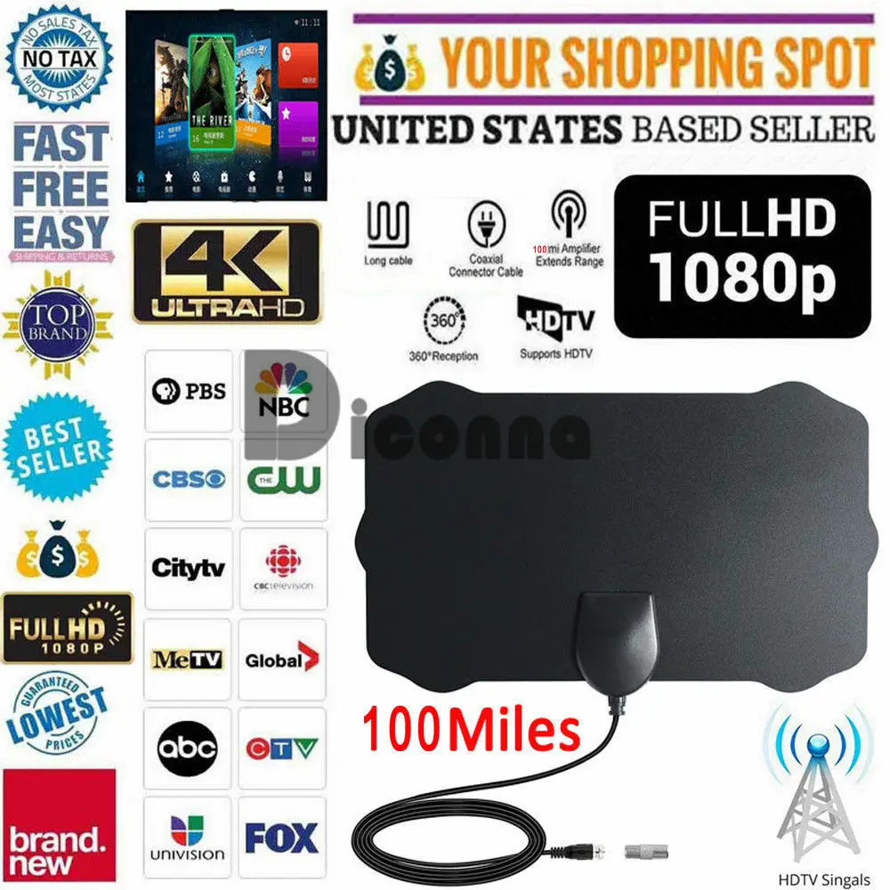 200 Миля Диапазон внутренней антенны ТВ цифровой HD Skywire HD tv 1080p Sky Link Кабель