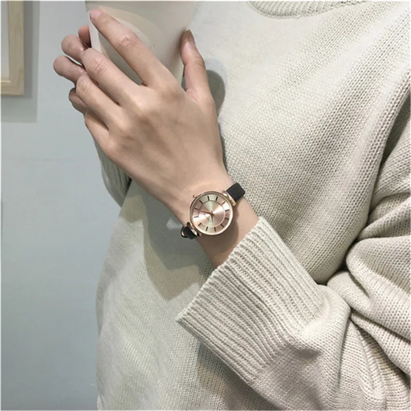 

Simple Scale Dial Quartz Clock Thin Leather Strap Ulzzang Luxury Brand Ladies Wristwatches New Women's Fashion Bracelet Watch
