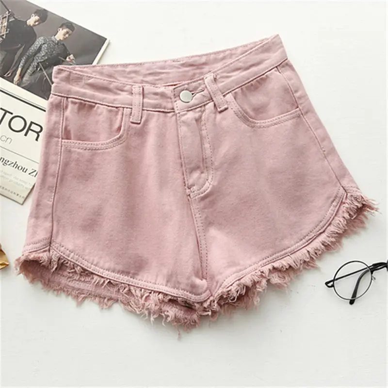 pink HziriP, 7 цветов, с кисточками,, джинсовые шорты для женщин, короткие джинсы для женщин, женские шорты с высокой талией, джинсы для женщин, большие размеры - Цвет: pink