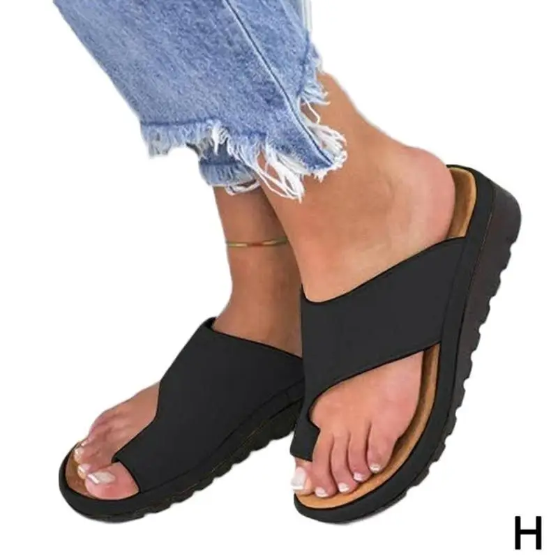 Летняя обувь; сандалии; женские удобные уличные сандалии из искусственной кожи на платформе; женские сандалии на плоской подошве; - Цвет: H