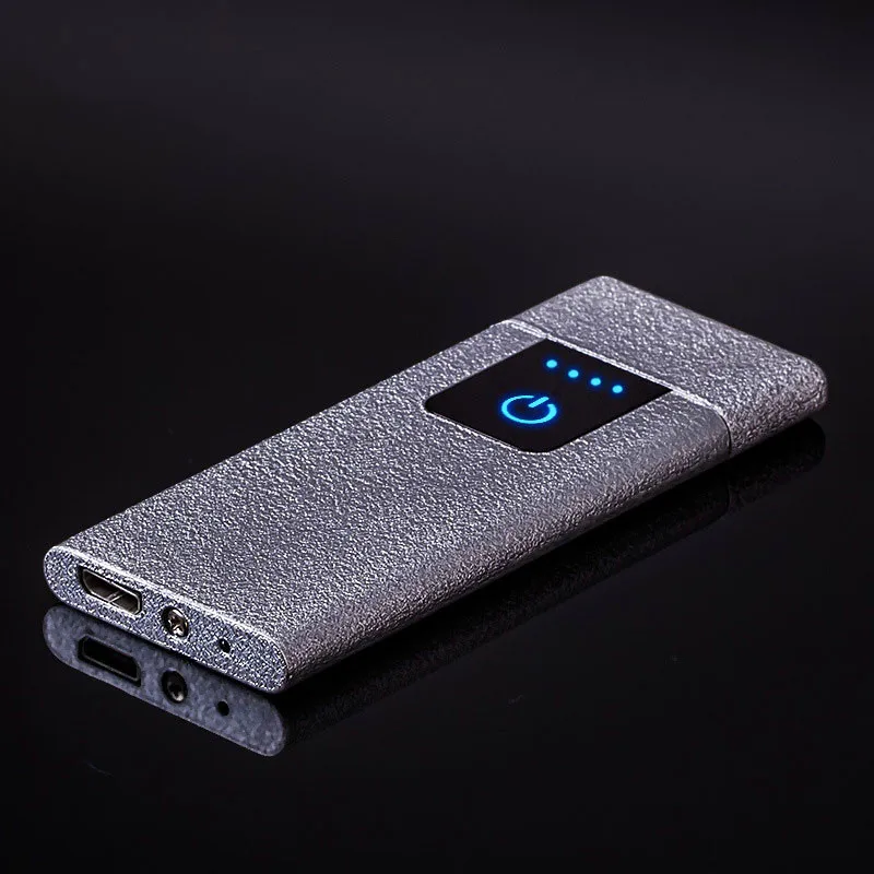 Silver Frosted Yooap Ultra-thin Electric Lighter 0.4cm Metal Frosted Windproof Display Touch Switch Double Sided Creative Cigarette Usb Lighter - Цвет: Silver Frosted