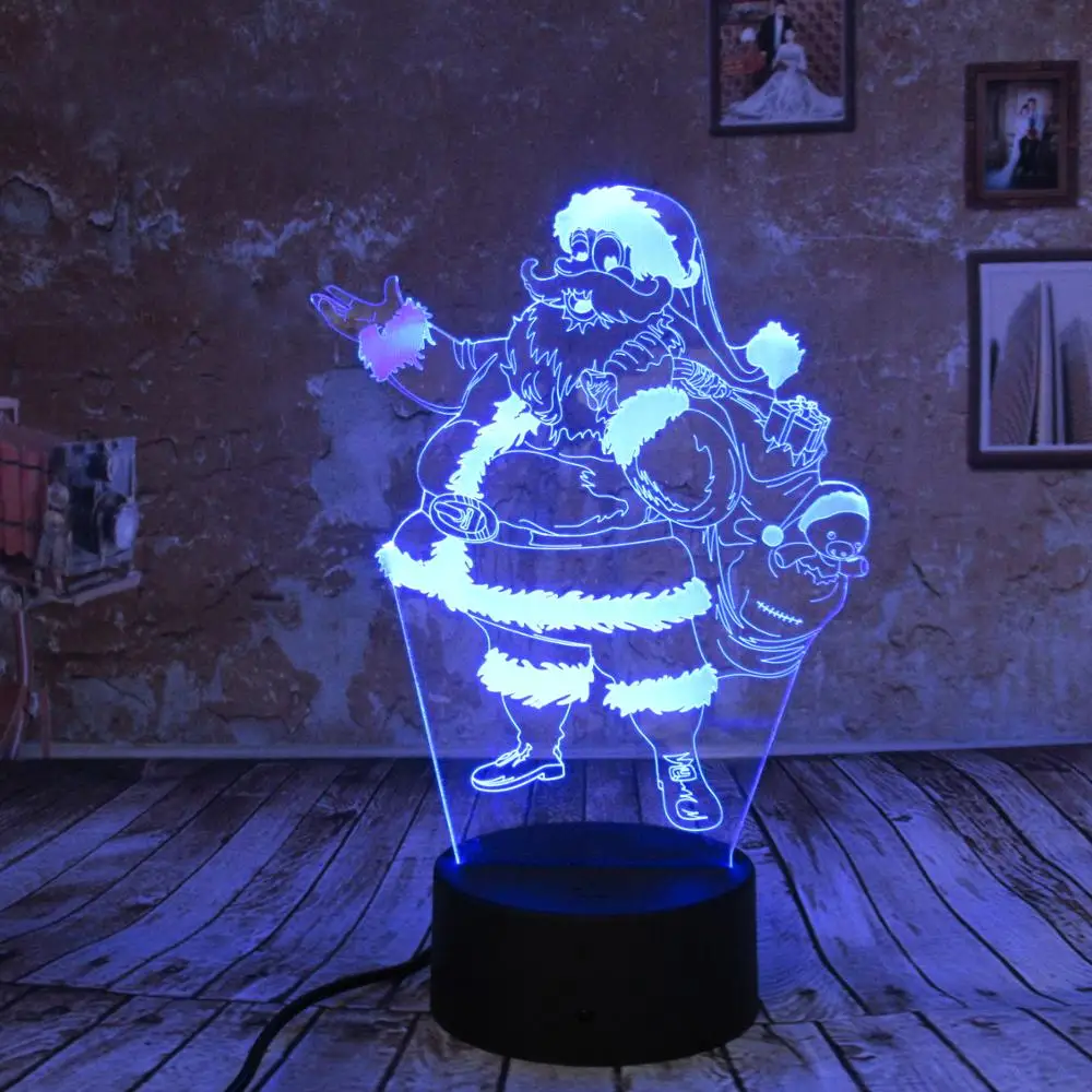 Рождественский подарок милый Санта Клаус 3D LED RGB ночные светильники USB настольная