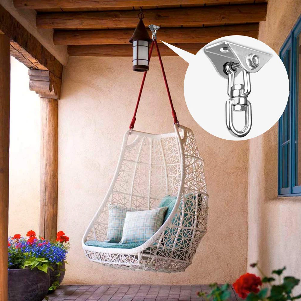 

Professional 450 kg Capacity 360°Rotating Ceiling Hook Swing Removable Stainless Steel Swing Hook 4 Screw Concrete Wood Hammock