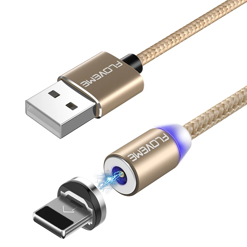 Магнитный кабель FLOVEME для Apple iPhone XR X XS MAS 7 8 6 Plus USB кабель для магнитных телефонных кабелей Магнитный зарядный провод - Цвет: Gold