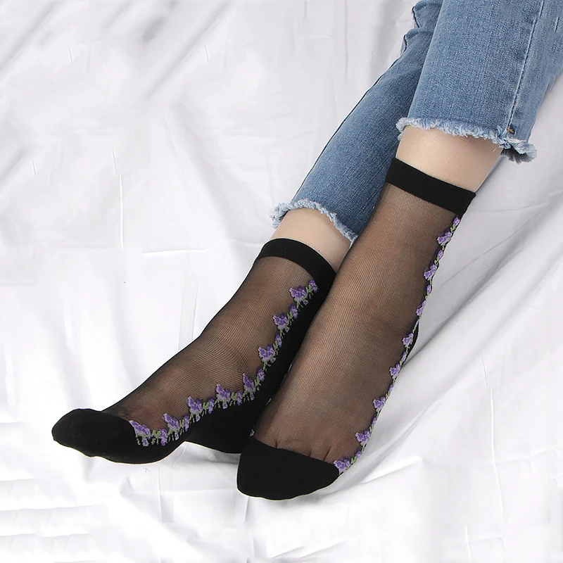 Women's Embroidery Flowers Socks 2020 New Summer Ladies Girl's Transparent Lace Mesh Floral Socks Hosiery Gauze Sock for Work
