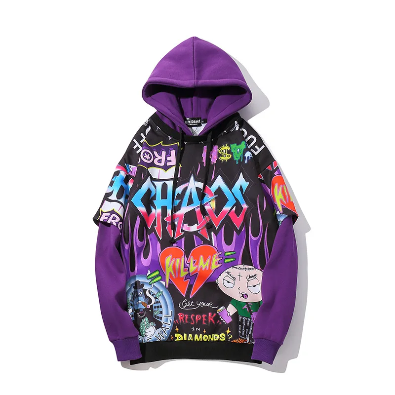 Hip Hop Hoodies Men Women Autumn Winter Letter Graffiti Printed Pullover Hoodie Male Fashion Streetwear Sweatshirts WG343 - Цвет: purple