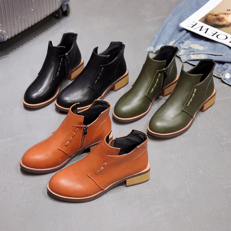Женские ботинки женские ботильоны с круглым носком на 4 см осенние молнии Botas Femme
