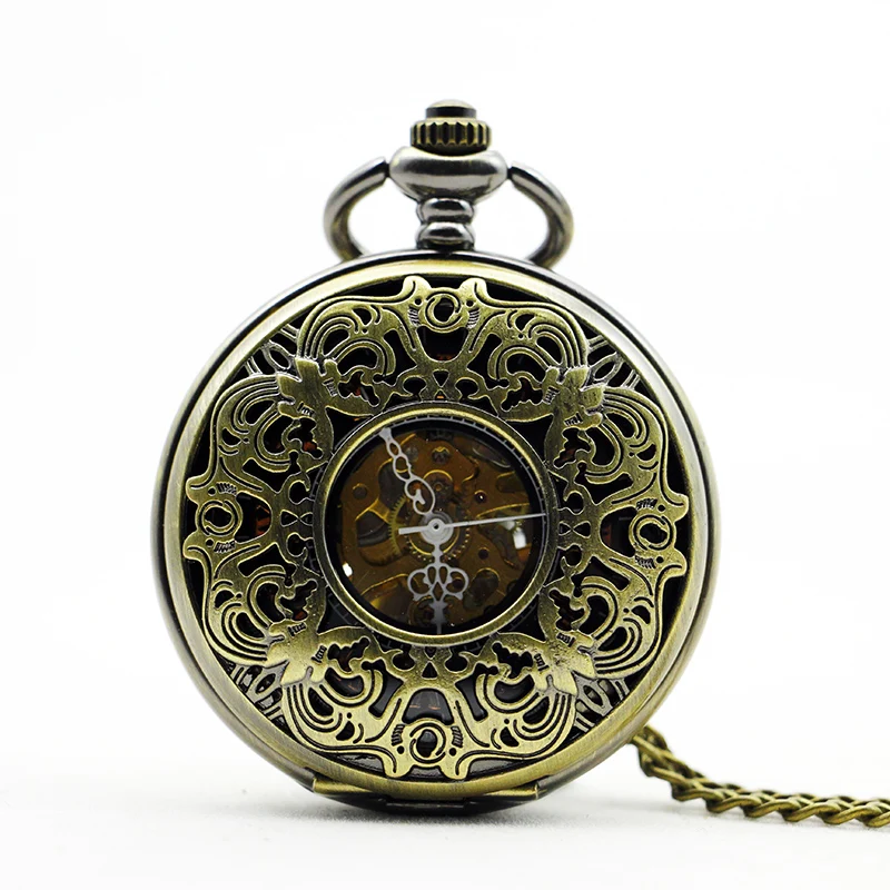 Grotesque Pattern Hollow Design Manual Mechanical Pocket Watch Vintage Steampunk Men's Necklace Pendant Accessory Gift