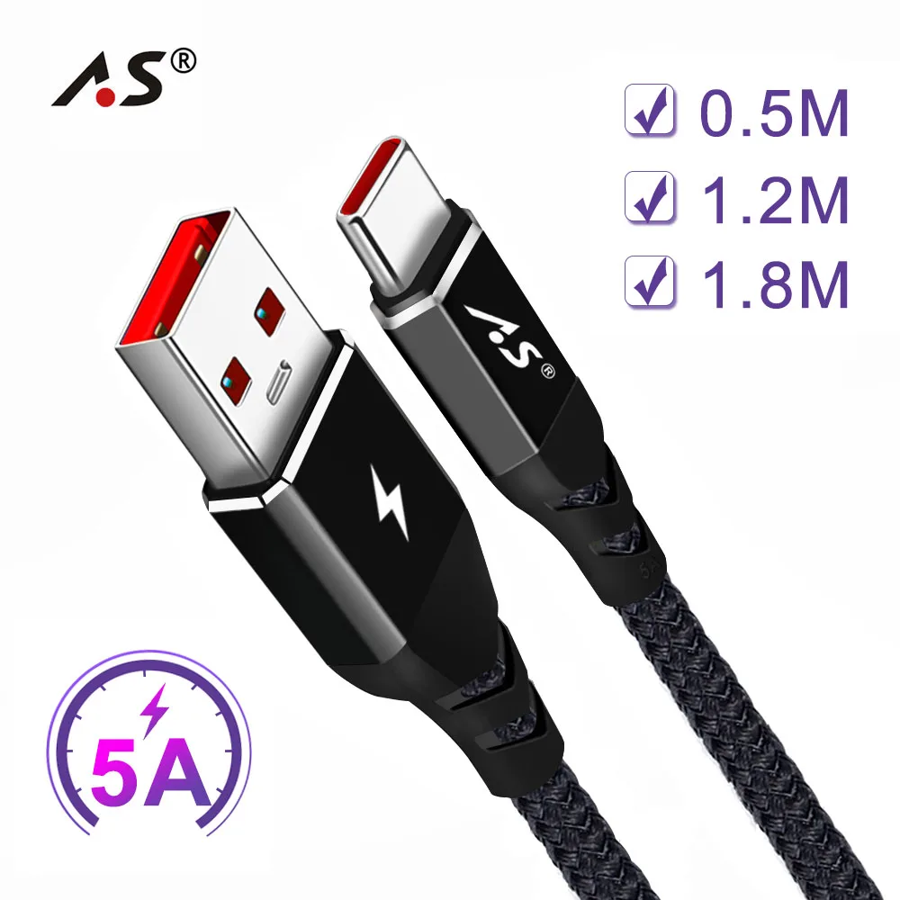 A.S 5A USB Type C кабель для передачи данных с функцией быстрой зарядки Huawei P10 P9 Mate 10 9 Xiaomi