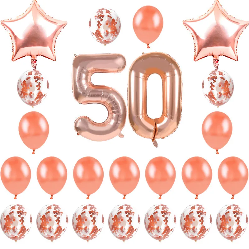 50 balloon set Вечерние одноразовые столовые приборы цвета розового золота для украшения чашек шампанского, соломинки для свадебной вечеринки, украшения для дня рождения, для взрослых - Цвет: 50 balloon set