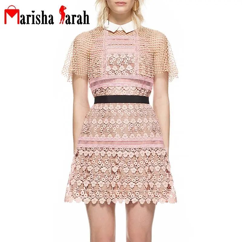 Летние Для женщин розовый Вечеринка Платья для Роскошные открытое кружевное