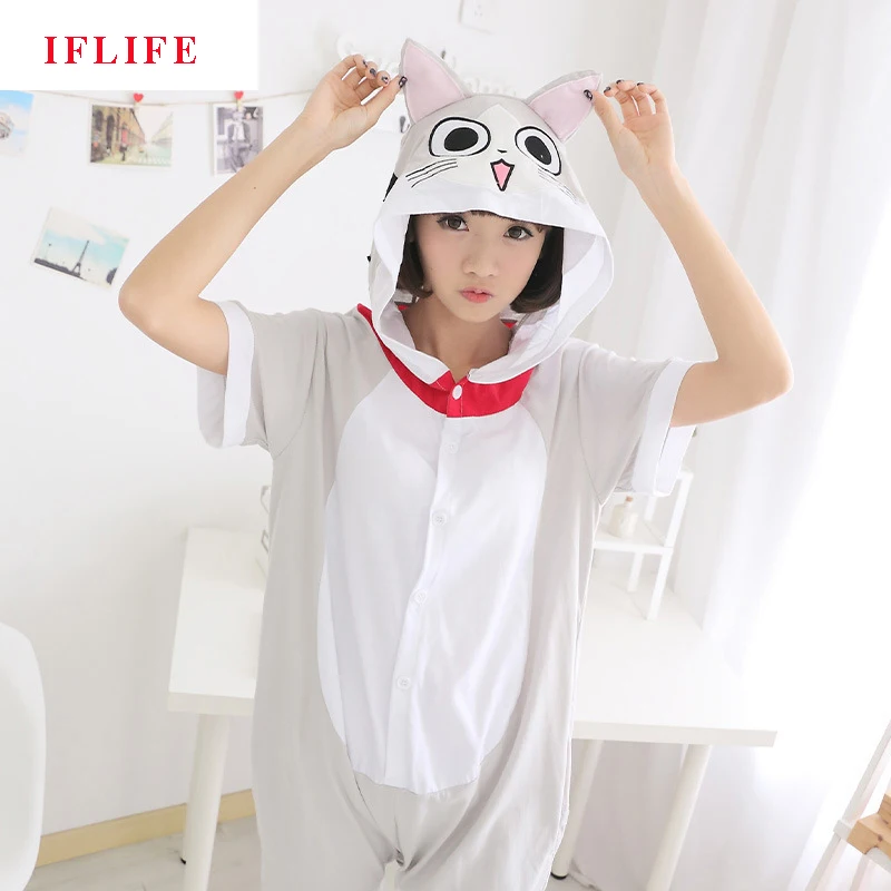 

Kigurumi Onesie Unisex Adult Women Chi's Cat Sweet Home Pajamas Costume Cosplay Summer Short Sleeve Cartoon Hoodie Sleepwear
